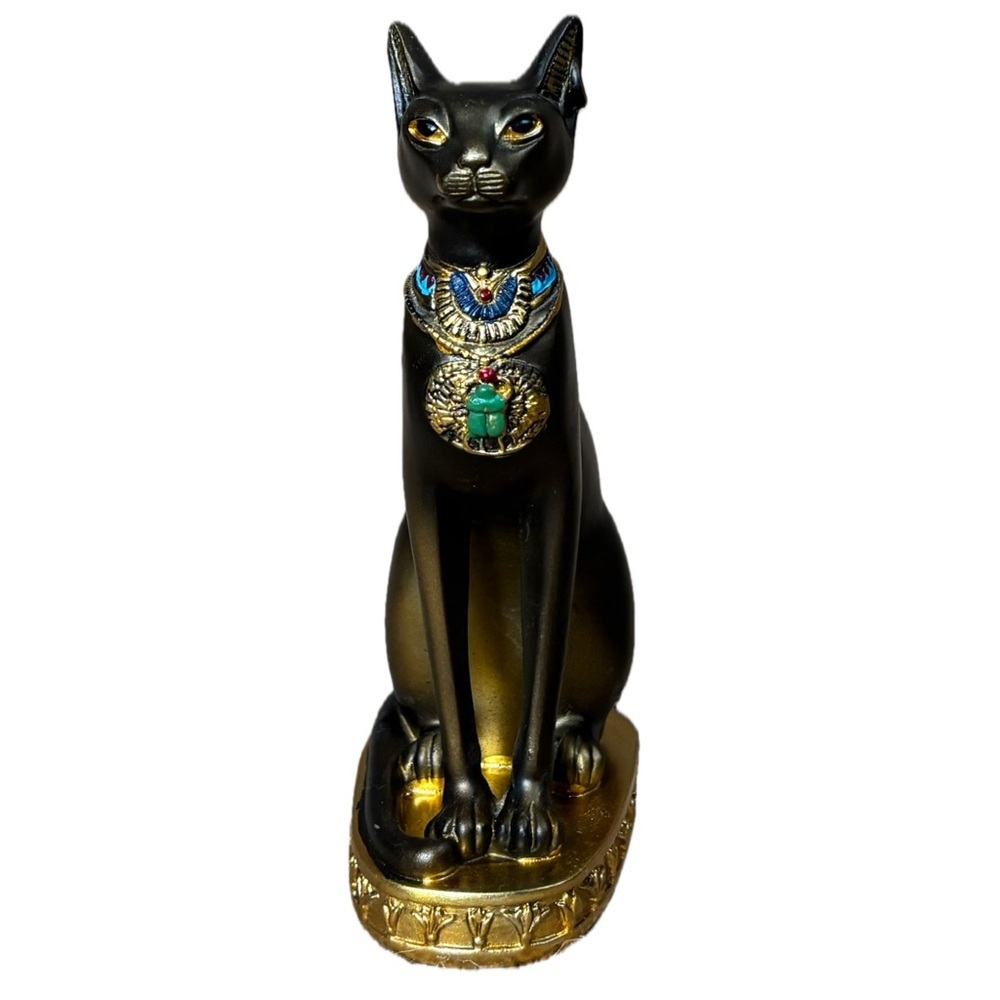 Bastet Egyptian Cat Goddess Resin Figurine Cultural Collectible Ornate Ecelctic - Picture 1 of 8